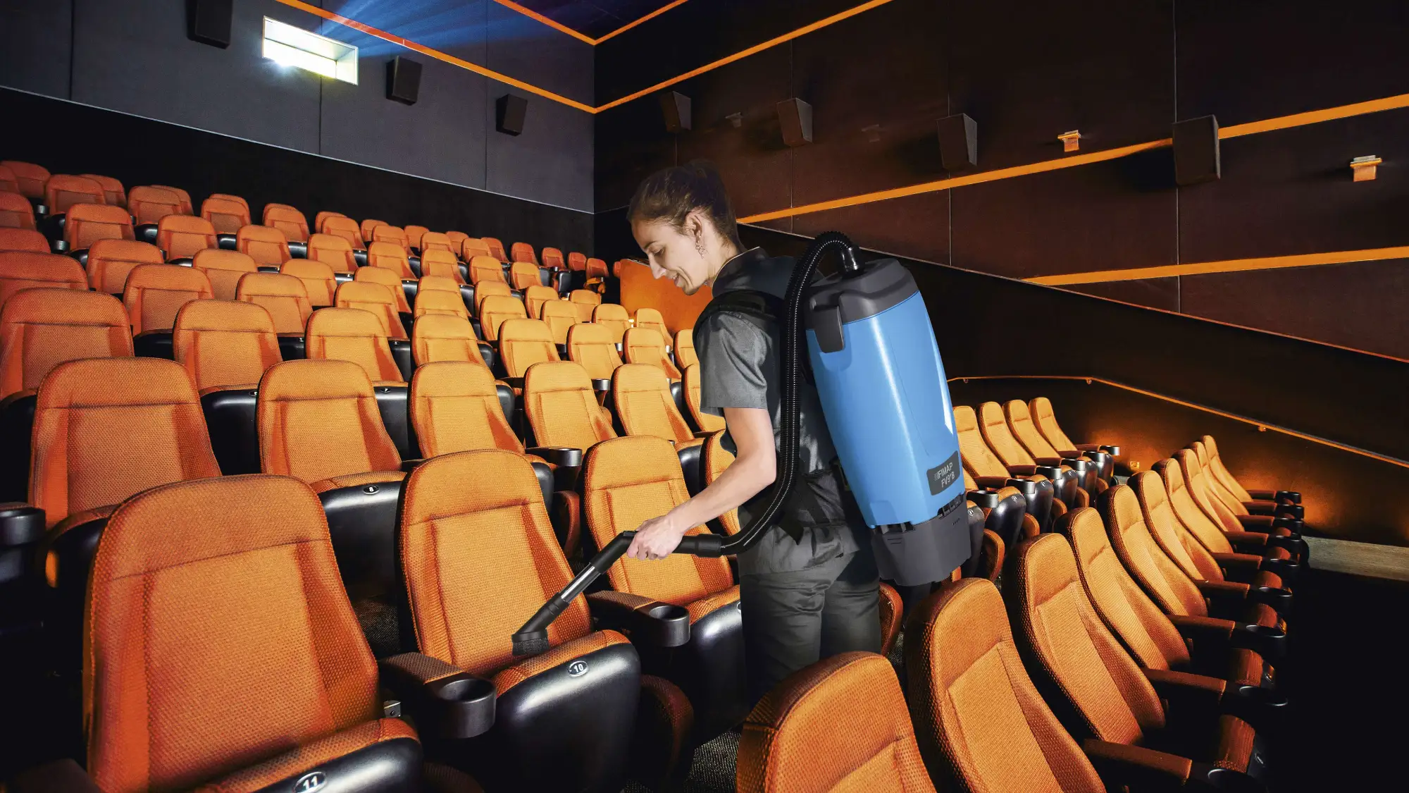 Fimap FV9 backpack vacuum cleaning cinema seats